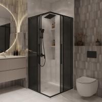 Душевое ограждение Niagara Nova NG-2823-34BLACK (90х90х195) квадрат,черный матовый,двери раздвижные,стекло тонированное,1 место