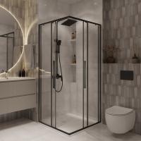 Душевое ограждение Niagara Nova NG-6824-34ВLACK (100х100х195) квадрат,черный матовый,двери раздвижные,стекло прозрачное,1 место