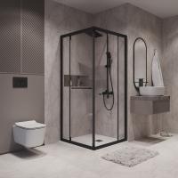 Душевое ограждение Niagara Nova NG-6835-34ВLACK (100х100х195) квадрат,черный матовый,двери раздвижные,стекло прозрачное,1 место