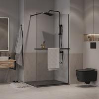 Душевая перегородка Niagara Nova NG-670-10ВLACK (100х195) черный матовый,стекло прозрачное,с полкой,1 место
