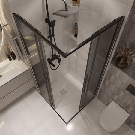 Душевое ограждение Niagara Nova NG-2823-34BLACK (90х90х195) квадрат,черный матовый,двери раздвижные,стекло тонированное,1 место