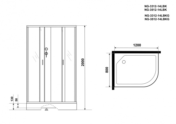 Душевая кабина Niagara NG 3512-14LBKG Без крыши