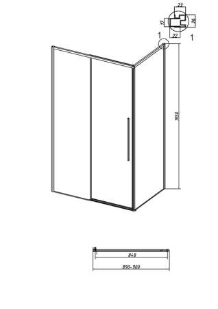 Боковая стенка Grossman Galaxy 200.K33.01.90.21.02 (90х195) черный матовый,стекло шиншилла, 1 место