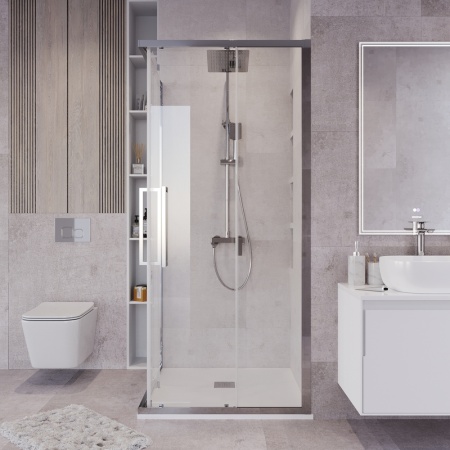 Душевое ограждение Grossman Cosmo 300.K33.02.8080.10.00 (80х80х195) квадрат,раздвижная,хром,стекло прозрачное, 1 место
