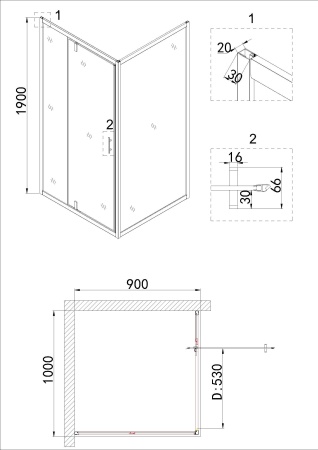 Душевое ограждение Niagara Nova NG-83-10AB-A90B 100x90x195 прямоугольник, дверь распашная