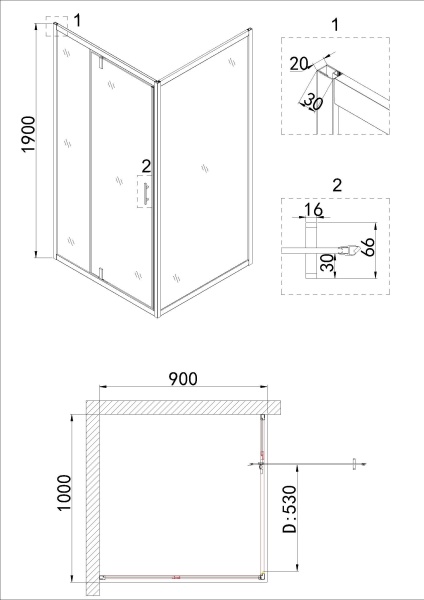 Душевое ограждение Niagara Nova NG-83-10AB-A90B 100x90x195 прямоугольник, дверь распашная