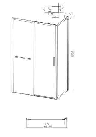 Боковая стенка Grossman Style 200.K33.05.70.21.00 (70х195) черный матовый,стекло прозрачное, 1 место