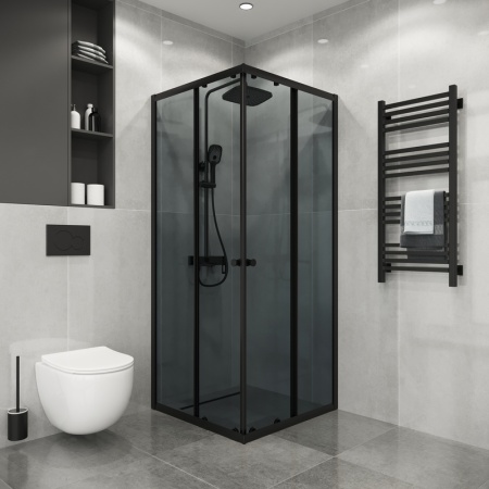 Душевое ограждение Niagara Eco NG-1008-14QT (80х80х190) квадрат,раздвижное,черный,стекло тонированное,1 место