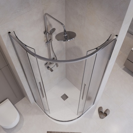Душевое ограждение Niagara Nova NG-3625-34 (80х80х195) четверть круга, хром,двери раздвижные,стекло шиншилла,1 место