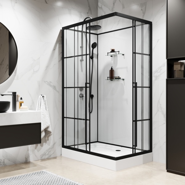 Душевая кабина Niagara Standart ST100/80/15QL/KL/BKT (100х80х225) низкий поддон(15см),черный,стекло прозрачное,3 места