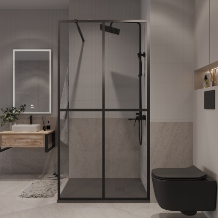 Душевая перегородка Niagara Nova NG-686-90BLACK (90х195) черный матовый,стекло прозрачное,1 место
