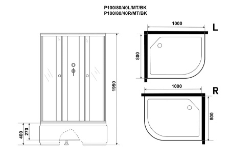 Душевая кабина Niagara Promo P100/80/40L/MT/BK (100х80х195) 4 места