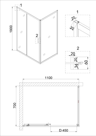 Душевое ограждение Niagara Nova NG-82-11AB-A70B 110x70x195 прямоугольник, дверь раздвижная
