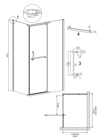 Душевое ограждение Grossman Pragma 100.K33.03.100.10.00- 200.K33.03.90.10.00 (100х90х195) распашная,хром,стекло прозрачное,2 места