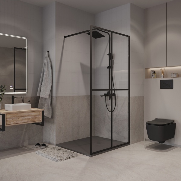 Душевая перегородка Niagara Nova NG-686-12BLACK (120х195) черный матовый,стекло прозрачное,1 место