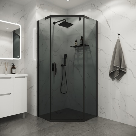 Душевое ограждение Niagara Eco NG-1010-14DT (100х100х190) трапеция,распашное,черный,стекло тонированное,1 место