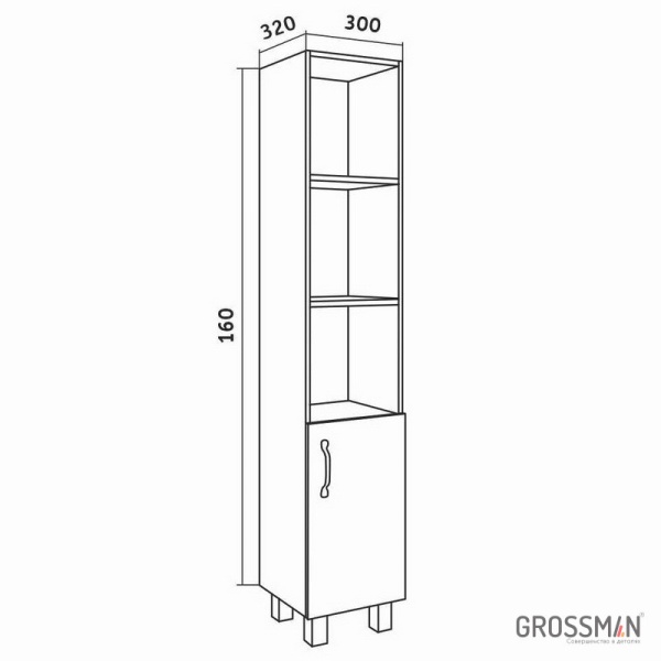 Пенал напольный Grossman ФЛАЙ-30 см дуб сонома/белая