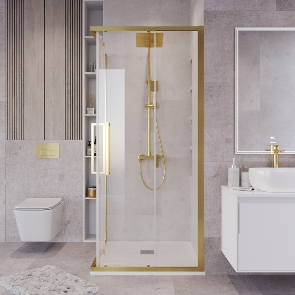 Душевое ограждение Grossman Cosmo 300.K33.02.9090.32.00 (90х90х195) квадрат,раздвижная,золото сатин,стекло прозрачное, 1 место