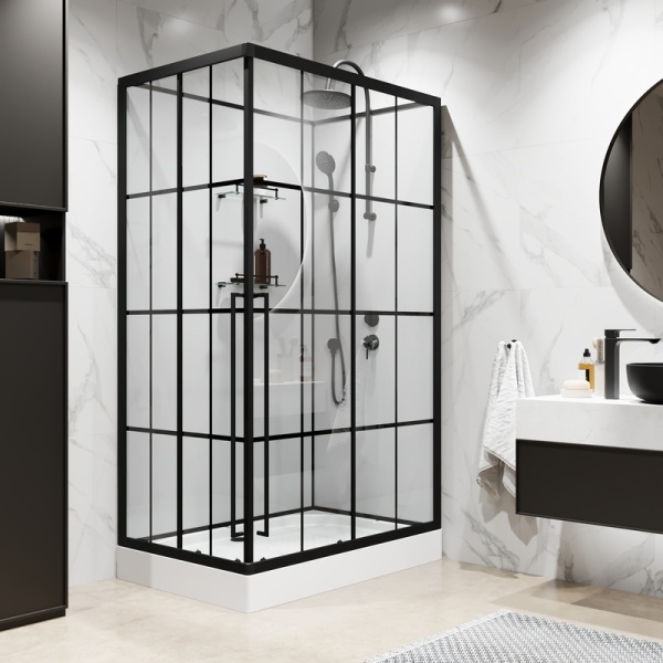 Душевая кабина Niagara Standart ST100/80/15QR/KL/BKT (100х80х225) низкий поддон(15см),черный,стекло прозрачное,3 места