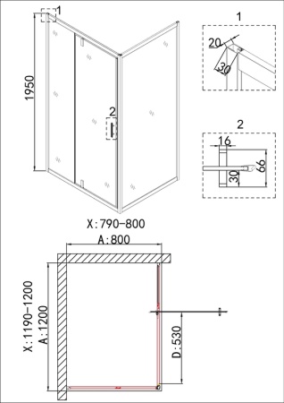 Душевое ограждение Niagara Nova NG-43-12AG-A80G (120х80х195) прямоугольник,золото,двери распашные,стекло прозрачное,2 места