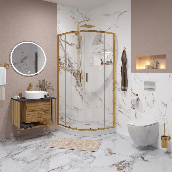 Душевое ограждение Niagara Nova NG-6407-08 GOLD 100x100x190 полукруг, двери раздвижные