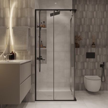 Душевое ограждение Niagara Nova NG-6824-34ВLACK (100х100х195) квадрат,черный матовый,двери раздвижные,стекло прозрачное,1 место