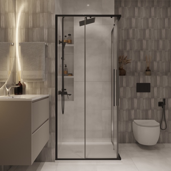 Душевое ограждение Niagara Nova NG-6824-34ВLACK (100х100х195) квадрат,черный матовый,двери раздвижные,стекло прозрачное,1 место