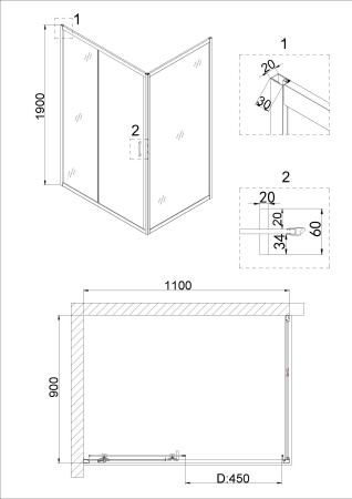 Душевое ограждение Niagara Nova NG-82-11AB-A90B 110x90x195 прямоугольник, дверь раздвижная