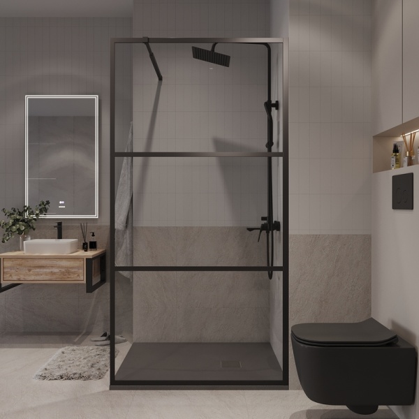 Душевая перегородка Niagara Nova NG-688-90BLACK (90х195) черный матовый,стекло прозрачное,1 место