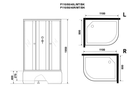 Душевая кабина Niagara Promo P110/80/40L/MT/BK (110х80х195) 4 места