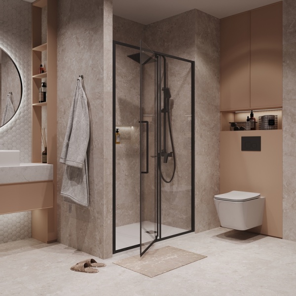 Дверь в нишу Niagara Nova NG-85-12AB (120х195) черный матовый,стекло прозрачное,дверь распашная,1 место