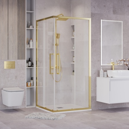 Душевое ограждение Grossman Cosmo 300.K33.02.9090.32.00 (90х90х195) квадрат,раздвижная,золото сатин,стекло прозрачное, 1 место