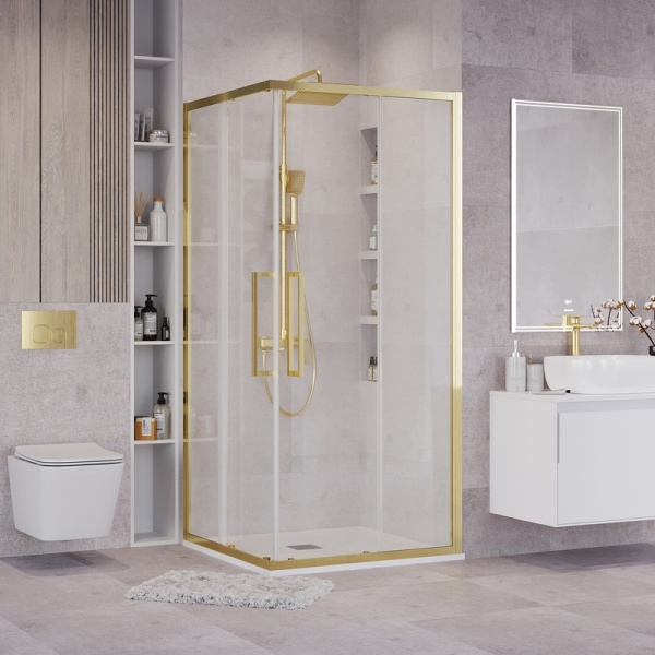 Душевое ограждение Grossman Cosmo 300.K33.02.9090.32.00 (90х90х195) квадрат,раздвижная,золото сатин,стекло прозрачное, 1 место