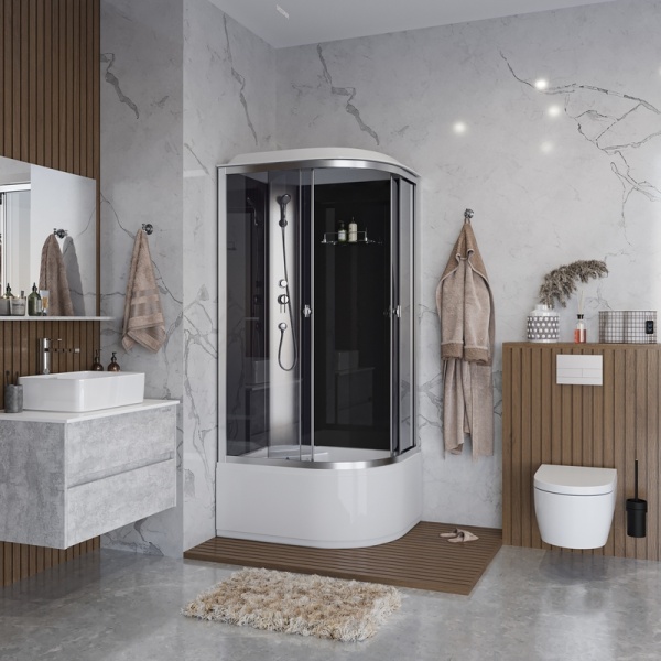 Душевая кабина Niagara Eco E100/80/40L/TN (100х80х215) высокий поддон(40см),стекло черное,4 места