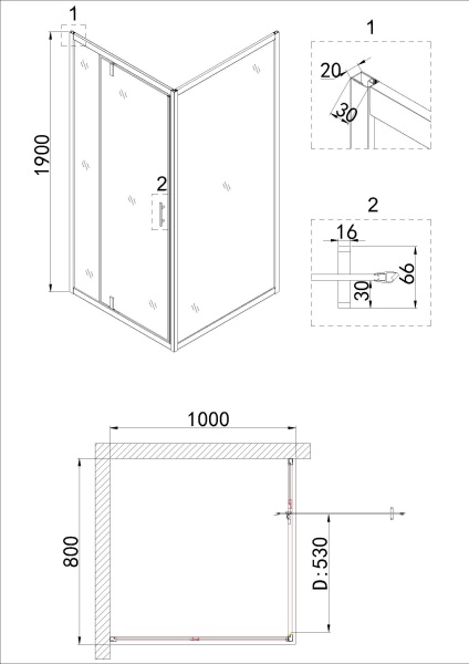 Душевое ограждение Niagara Nova NG-83-8AB-A100B 80x100x195 прямоугольник, дверь распашная