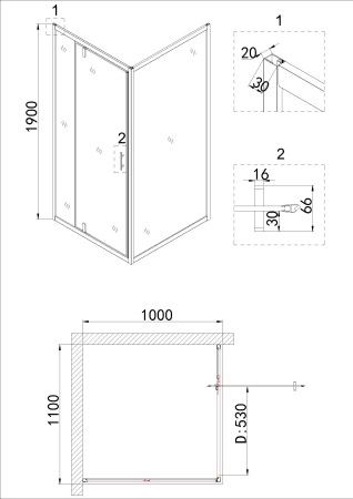 Душевое ограждение Niagara Nova NG-63-11A-A100 110x100x195 прямоугольник, дверь распашная