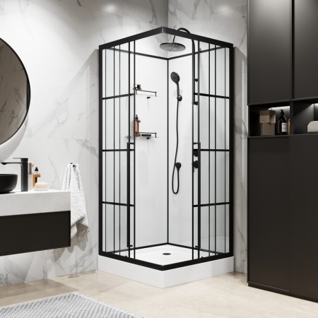 Душевая кабина Niagara Standart ST90/15QR/KL/BKT (90х90х225) низкий поддон(15см),черный,стекло прозрачное,3 места