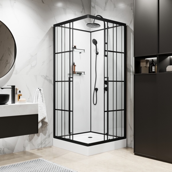 Душевая кабина Niagara Standart ST90/15QR/KL/BKT (90х90х225) низкий поддон(15см),черный,стекло прозрачное,3 места