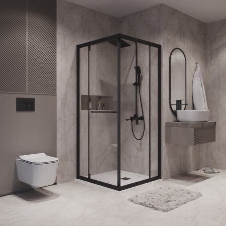 Душевое ограждение Niagara Nova NG-6835-34ВLACK (100х100х195) квадрат,черный матовый,двери раздвижные,стекло прозрачное,1 место