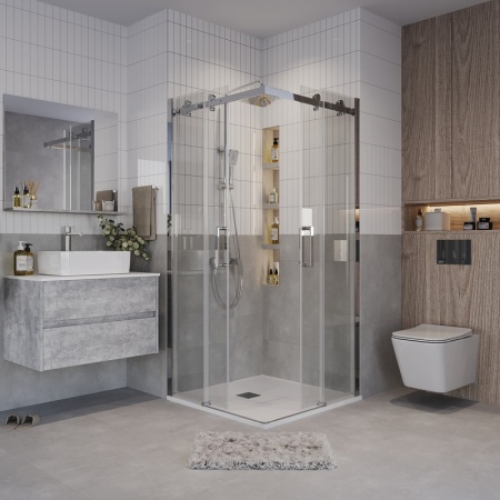 Душевое ограждение Grossman Classic 300.K33.04.1010.10.00 (100х100х195) квадрат,раздвижная,хром,стекло прозрачное, 2 места