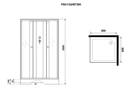 Душевая кабина Niagara Promo P90/13Q/MT/BK (90х90х200) 3 места