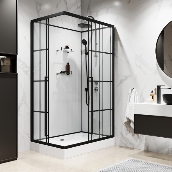 Душевая кабина Niagara Standart ST100/80/15QR/KL/BKT (100х80х225) низкий поддон(15см),черный,стекло прозрачное,3 места