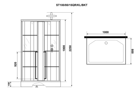 Душевая кабина Niagara Standart ST100/80/15QR/KL/BKT (100х80х225) низкий поддон(15см),черный,стекло прозрачное,3 места