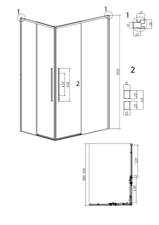 1/2 душевого ограждения Grossman Galaxy 1/2.K33.01.10L.21.02 (100*195) черный матовый, стекло шиншилла, 1 место